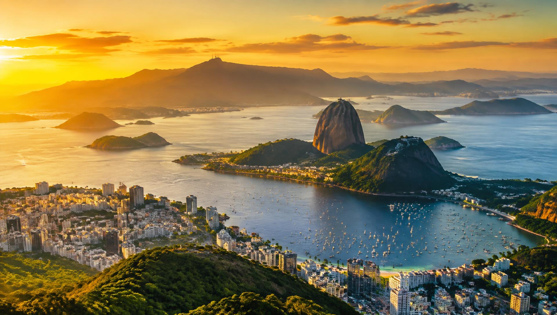 Sugarloaf Mountain and Guanabara Bay at sunset